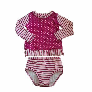 RuffleButts Girls Long Sleeve Striped Tankini 2T